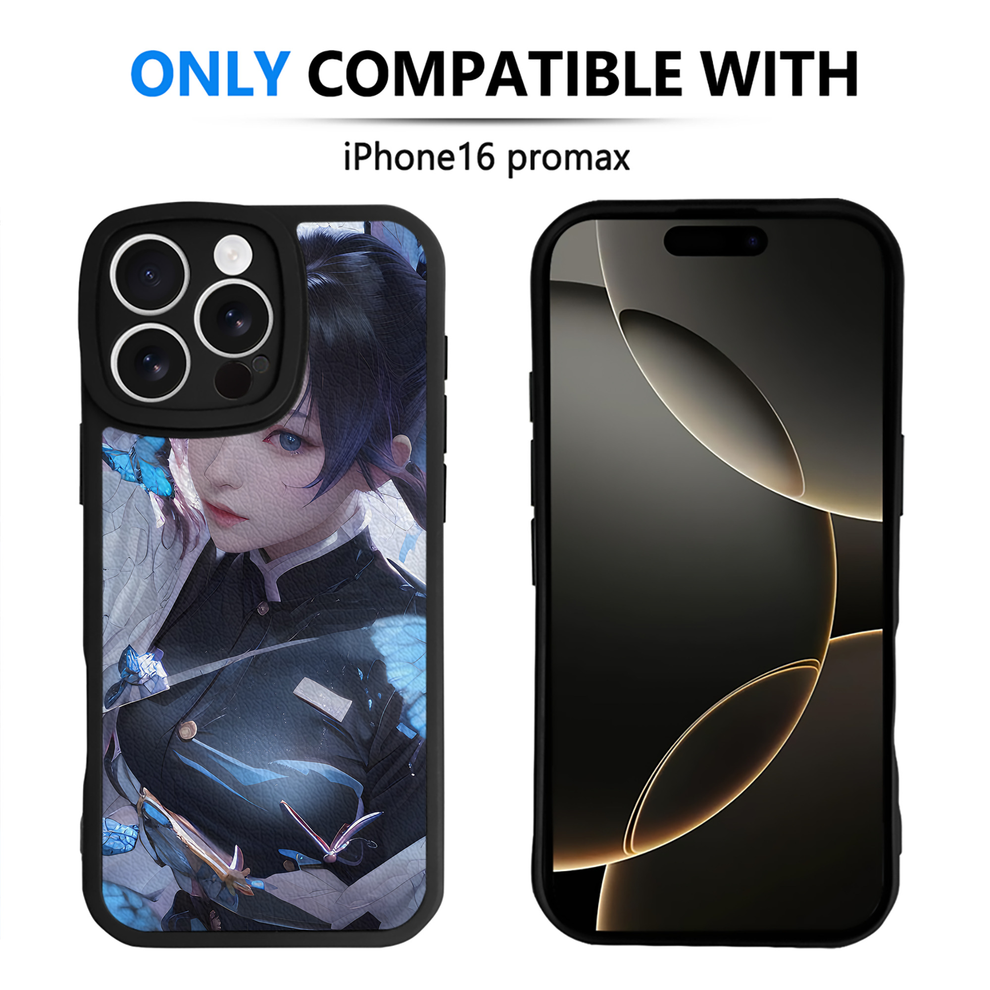 （画像用） 鬼滅の刃（きめつのやいば）蟲柱-胡蝶 しのぶ／こちょう しのぶ Kochou Shinobu 【iPhone 16シリーズ対応】シリコンスマホケース（レザー調） 材質：シリコン